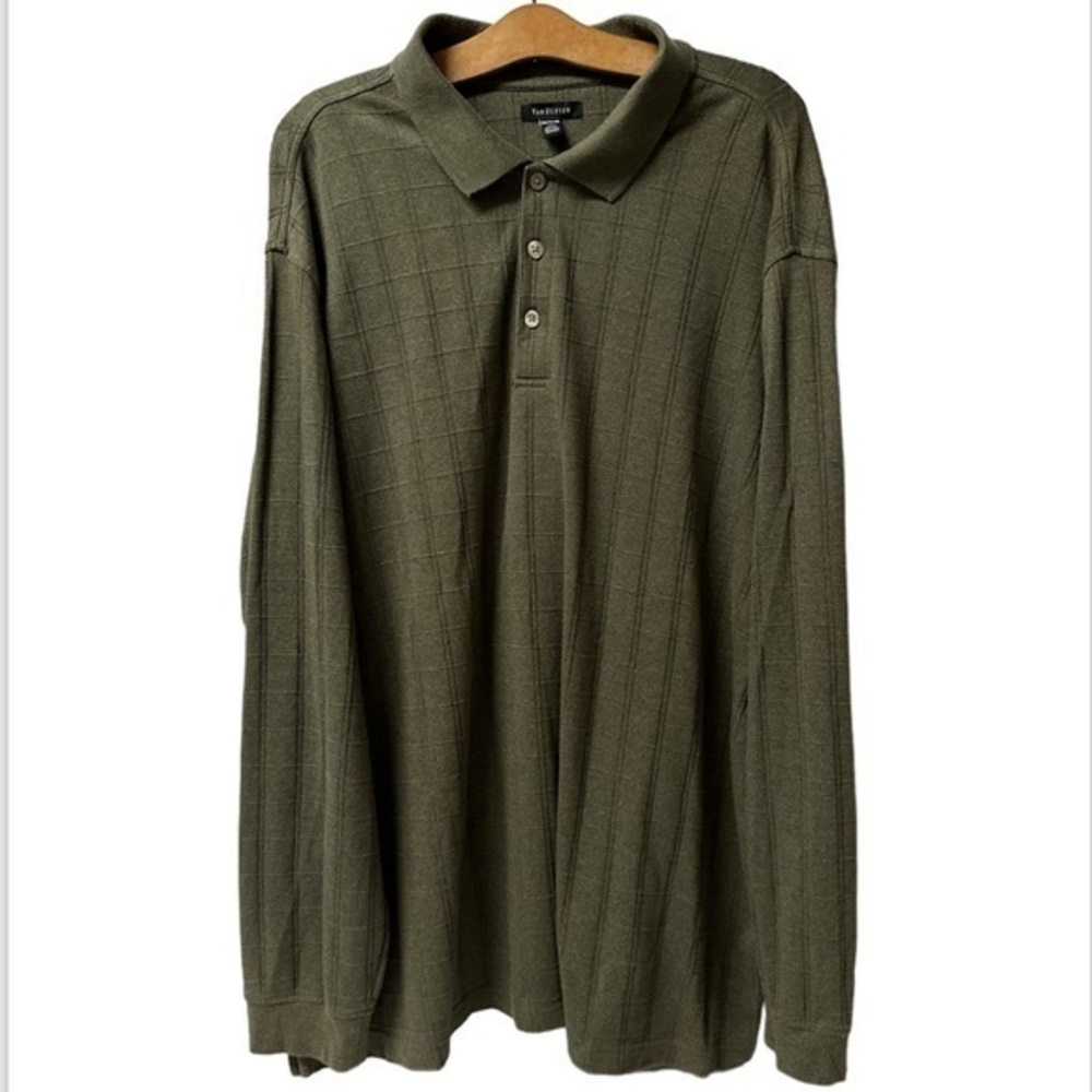 Van Heusen Studio Polo Shirt Men's sz XXL Green Long Sleeve Classic Fit Collared